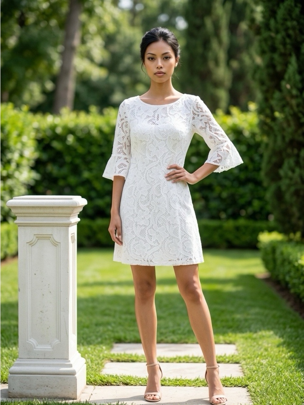 Lilly Pulitzer White Floral Lace Dress with Bell Sleeves